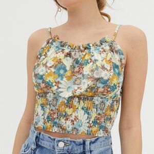 urban outfitters margot smocked cropped cami top in floral multi